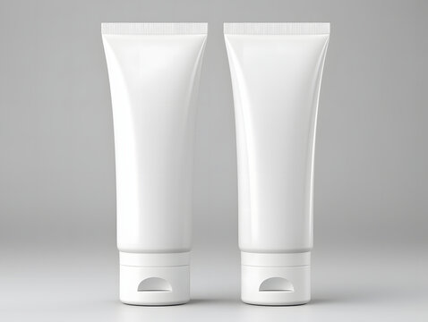 3D two white plastic cosmetic tube mockup