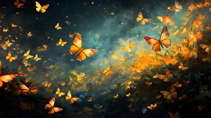 Fototapeta na wymiar Multiple butterflies flying,, 