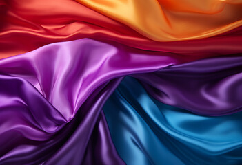 Obraz premium Rainbow colorful of lgbtq pride flag made from silk material in horizontal photo.