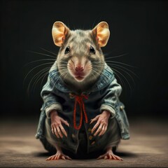 Cute rat wearing clothes in studio