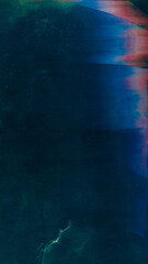 Old film noise. Dust scratches texture. Blue pink green color stains glitch flare distressed damaged screen illustration abstract background.