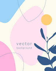 Botany background with abstract pink shapes and lines, template for flyer poster brochure and empty space for inscription. Vector illustration