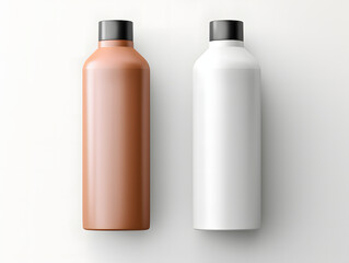 3D two blank shampoo bottles mockup