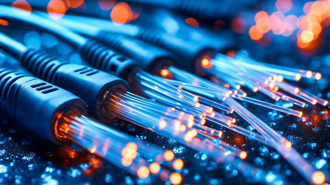 Networking Hub: Close-up view of networking equipment, cables, and connectors, emphasizing the importance of communication in technology