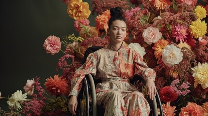 Fototapeta premium Diversity in fashion for disabled individuals. Young fashionable male disabled person on wheelchair, style and inclusivity concept.