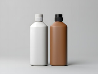 3D two blank shampoo bottles mockup