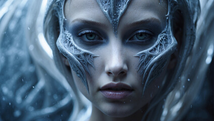 Beautiful female magic Alien character. Alien Concept. Hybrid reptile character on futuristic background