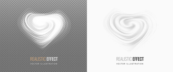 Cream Heart is view top on transparent and white background. Texture of whirlpool of mousse and meringue is decorative element. Vector illustration