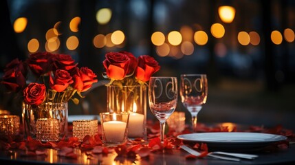 Fototapeta na wymiar Romantic scenery for valentines day a table prepared UHD wallpaper