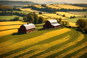 landscape with a barn in the background  Generated Ai