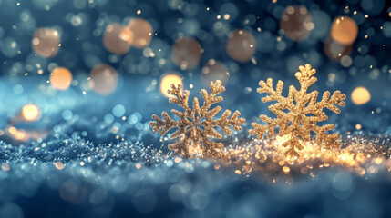 Fototapeta na wymiar Close up of snowflakes on the snow.