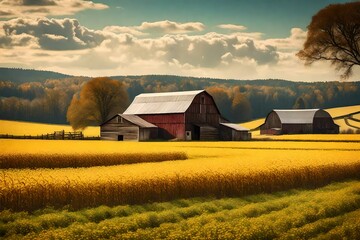 landscape with barn  Generated Ai