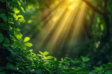 sun rays in the forest, background