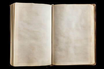 illustration of old open book with blank pages on dark background. Created with Generative AI