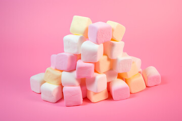 illustration of colorful marshmallows on pink background. Created with Generative AI