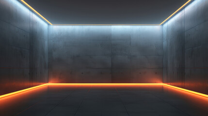 minimalist design. stark room with striking neon accents