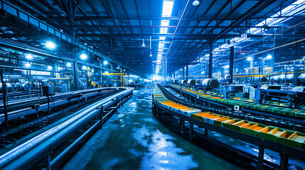 Modern Industrial Interior: Interior view of a modern industrial facility with machinery and equipment, illustrating the complexity of manufacturing processes