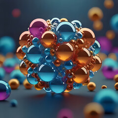Vibrant 3D render featuring a festive molecular structure on a colorful background, blending holiday elements with scientific charm
