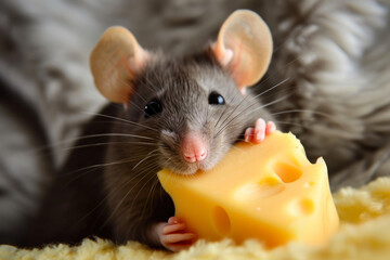 Mouse Delightfully Holding Cheese