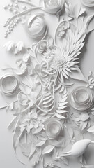 White floral texture background in paper cut technique