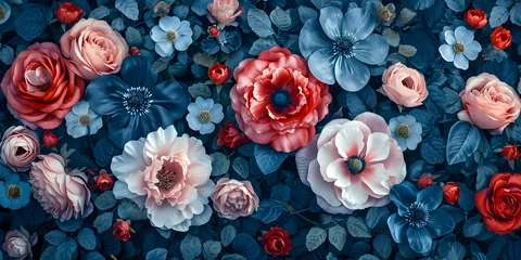 Fotobehang A beautiful vintage wallpaper with a botanical flower bunch, perfect for digital backgrounds and floral print designs. © Jhon