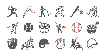 Baseball line icons. Vector sport signs for web graphics.
