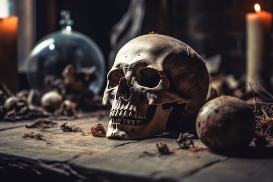 human skull in a mysterious place