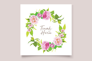 peonies floral and leaves background and frames card