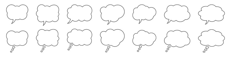 Thought bubble line icon. Speech or think bubble, empty communication cloud. Set of vector design elements. Editable stroke.