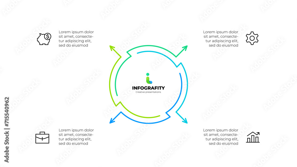 Poster Outline abstract diagram divided into 4 elements. Design concept of four steps or parts of business cycle. Infographic design template