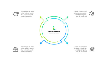 Outline abstract diagram divided into 4 elements. Design concept of four steps or parts of business cycle. Infographic design template