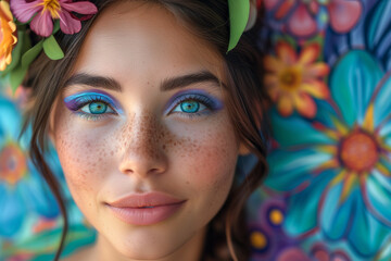 Young Woman with Festive Glitter Makeup