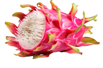 Red dragon fruit cut in half sliced isolated on a Transparent background. Generative AI