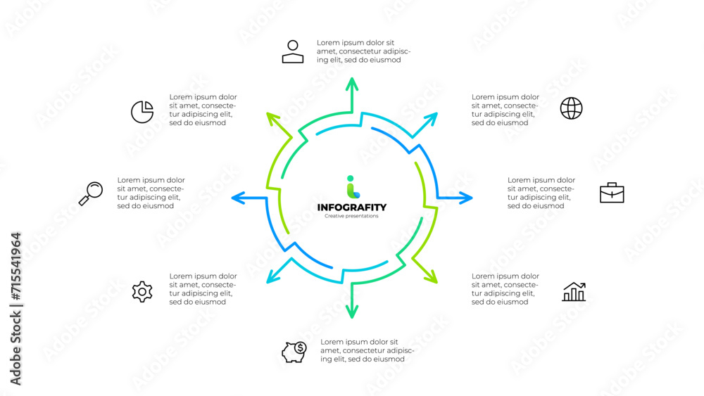 Aufkleber Outline abstract diagram divided into 8 elements. Design concept of eight steps or parts of business cycle. Infographic design template