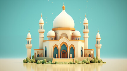 Fototapeta premium cute 3d ramadan mosque illustration