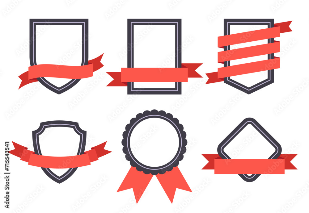 Wall mural flat ribbon banner badge, banners, badging frames with ribbons. shapes of different geometric shapes