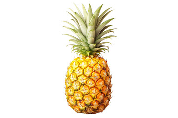 Tasty whole pineapple with leaves isolated on a Transparent background. Generative AI