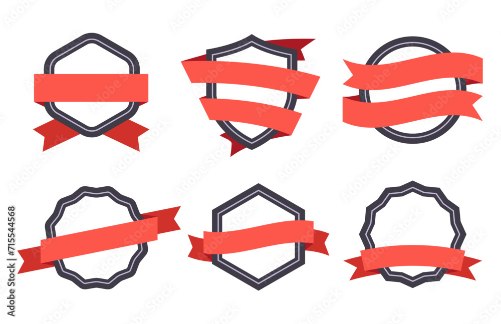 Wall mural flat ribbon banner badge. premium quality certificate or reward. frames of different geometric shape