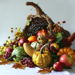 Naklejka na ściany i meble The cornucopia is a symbol of food and abundance. It's filled with various fruits and vegetables