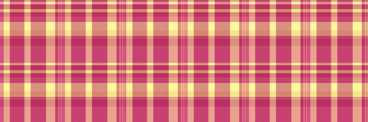 Horizontal check fabric plaid, usa seamless pattern vector. Micro tartan background textile texture in pink and yellow colors.