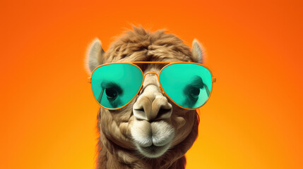 Fototapeta premium cool llama chilling in sunglasses. ideal for vibrant wall art and youthful fashion statements