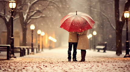 Young beautiful sensual couple outdoor portraits. Boy and girl having fun in cold weather.
