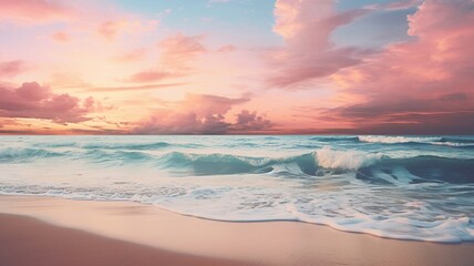 Fototapeta premium Beautiful calm ocean beach waves sunset photography wallpaper