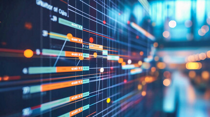 Financial Analysis Concept: Abstract representation of financial analysis with stock market charts, graphs, and digital elements