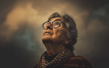 Woman With Glasses Gazing at the Sky, Awe-Struck by the Beauty of Nature