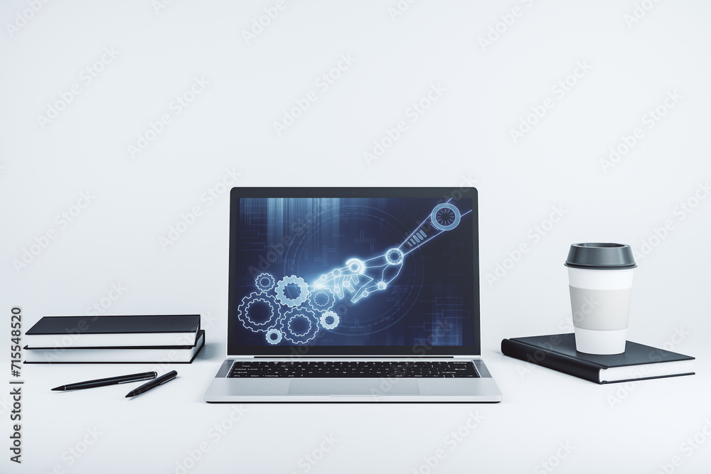 Aufkleber Creative abstract robotics technology hologram on modern computer monitor, artificial intelligence and machine learning concept. 3D Rendering