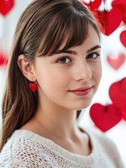 smiling beautiful girl over heart shapes background