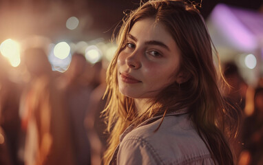 Fototapeta premium Woman Standing in Front of a Crowd of People