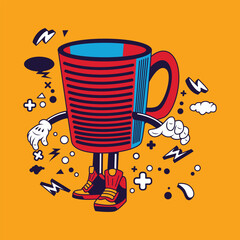 Mug Cartoon Character Sticker Vector Stock Illustration