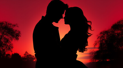 Fototapeta na wymiar Couple kissing at sunset.